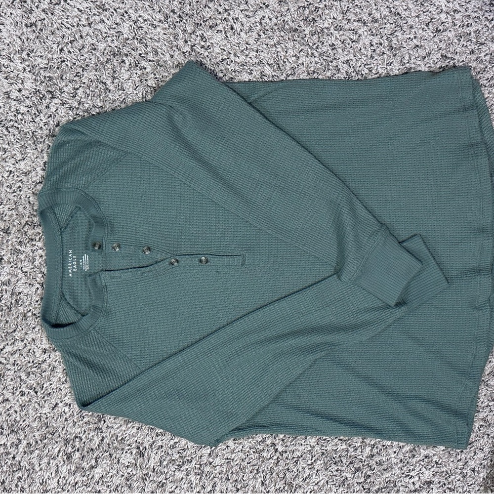 Green Henley Long Sleeve Shirt- American Eagle